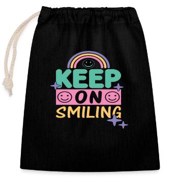 Keep On Smiling - Verschließbarer Geschenkbeutel aus Baumwolle (25x30cm) - Schwarz - Vorne