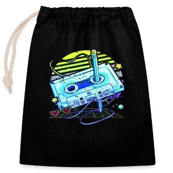 80s retro vintage funny 70s nostalgia music love - Closable cotton gift bag (25x30cm) - black - Front