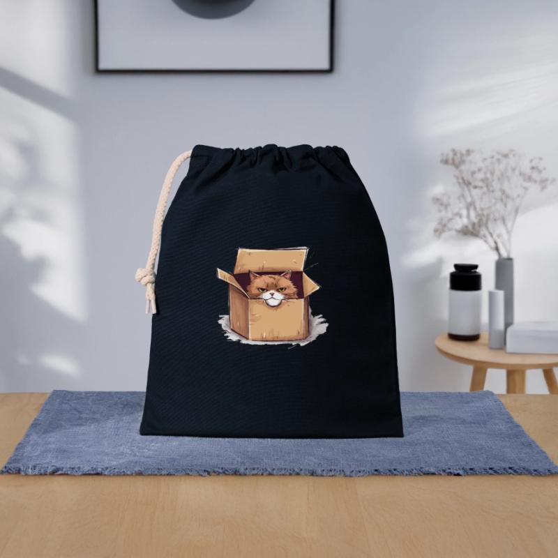 Cat grumpy grumpy grumpy sits in the box Closable cotton gift bag (25x30cm)