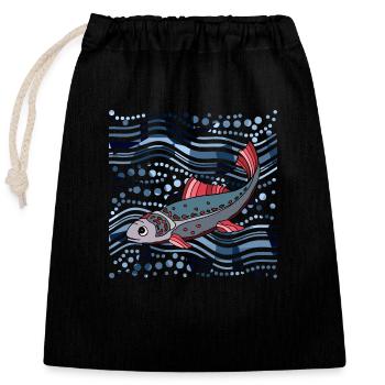 Fisch - Verschließbarer Geschenkbeutel aus Baumwolle (25x30cm) - Schwarz - Vorne