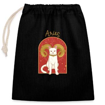 Aries Zodiac Sign Cat - Verschließbarer Geschenkbeutel aus Baumwolle (25x30cm) - Schwarz - Vorne