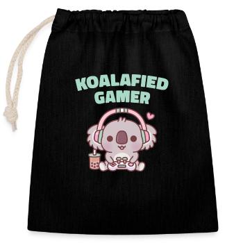 Niedlicher Koala Koalafied Gamer Lustig - Verschließbarer Geschenkbeutel aus Baumwolle (25x30cm) - Schwarz - Vorne
