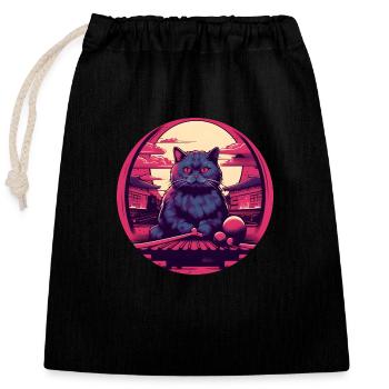 Synthwave japan Cat - Closable cotton gift bag (25x30cm) - black - Front