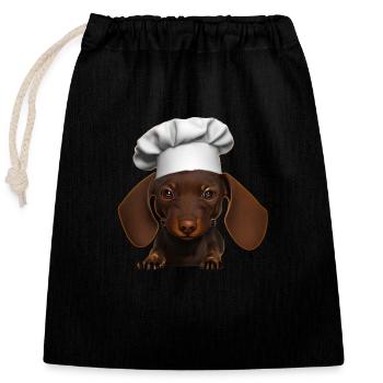 Hund Dachshund Gastronom Dackelwelpe Kochen Hunde - Verschließbarer Geschenkbeutel aus Baumwolle (25x30cm) - Schwarz - Vorne