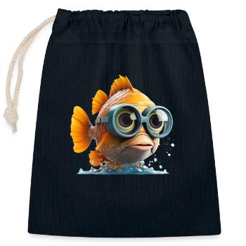 Funny fish with diving goggles - Closable cotton gift bag (25x30cm) - navy - Front