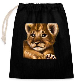 Lion cub - Closable cotton gift bag (25x30cm) - black - Front