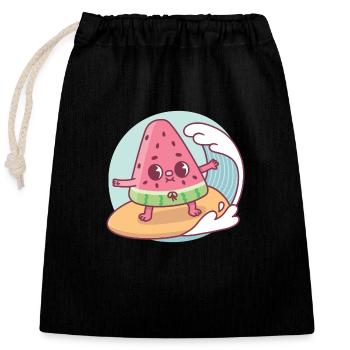 Cute Watermelon Surfing The Waves Funny - Closable cotton gift bag (25x30cm) - black - Front