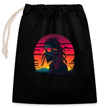 Synthwave Jamaican Rasta Man - Sac cadeau en coton avec cordon (25 x 30 cm) - noir - Devant