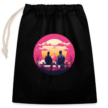 Synthwave japan male friendship - Closable cotton gift bag (25x30cm) - black - Front