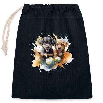 puppies playing with a ball - Closable cotton gift bag (25x30cm) - navy - Front
