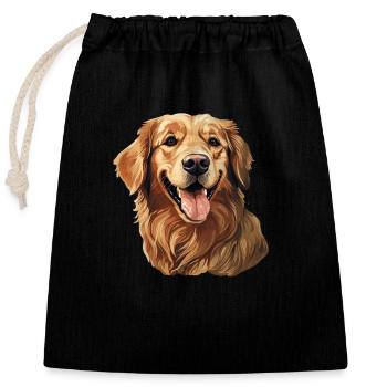 Friendly Golden Retriever Dog - Closable cotton gift bag (25x30cm) - black - Front