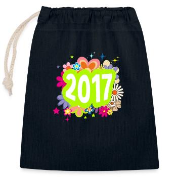 Jahr 2017 Jubiläum Groovy blumig - Verschließbarer Geschenkbeutel aus Baumwolle (25x30cm) - Navy - Vorne