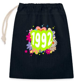 Jahr 1992 Jubiläum Groovy blumig - Verschließbarer Geschenkbeutel aus Baumwolle (25x30cm) - Navy - Vorne