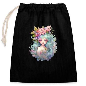 Sirène avec des fleurs dans les cheveux, Summer, Mermaid - Sac cadeau en coton avec cordon (25 x 30 cm) - noir - Devant