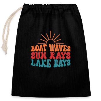 Boat Waves Sun Rays Lake Days, Summer Sun Beach - Closable cotton gift bag (25x30cm) - black - Front