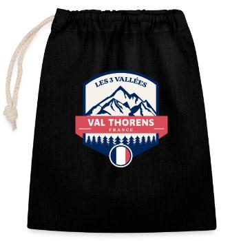 Val Thorens Drapeau Français Rétro Montagnes - Sac cadeau en coton avec cordon (25 x 30 cm) - noir - Devant