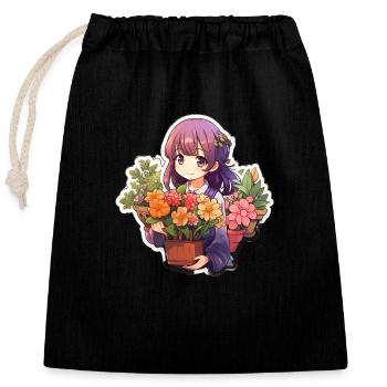 Kawaii Anime Girl & Colorful Arrangement - Closable cotton gift bag (25x30cm) - black - Front
