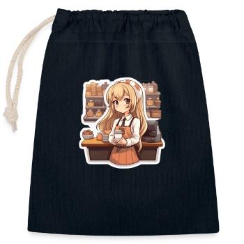 Kawaii Anime Girl Working - Closable cotton gift bag (25x30cm) - navy - Front