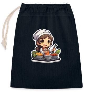 « Chef mignon: Kawaii Anime Design » - Sac cadeau en coton avec cordon (25 x 30 cm) - bleu marine - Devant