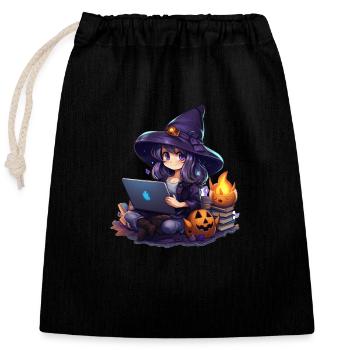 "Witchy Magic: Adorable Cartoon Craving" - Closable cotton gift bag (25x30cm) - black - Front