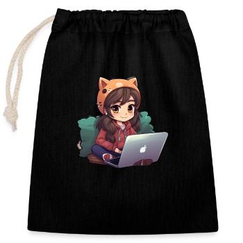 « Cozy Cartoon Girl: Home Design » - Sac cadeau en coton avec cordon (25 x 30 cm) - noir - Devant