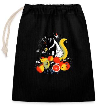 Eddy the Fruit Cat - Closable cotton gift bag (25x30cm) - black - Front