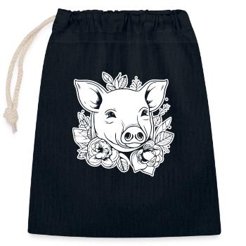 Truie cochonne - Sac cadeau en coton avec cordon (25 x 30 cm) - bleu marine - Devant