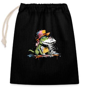 Lokoo the alligator - Closable cotton gift bag (25x30cm) - black - Front
