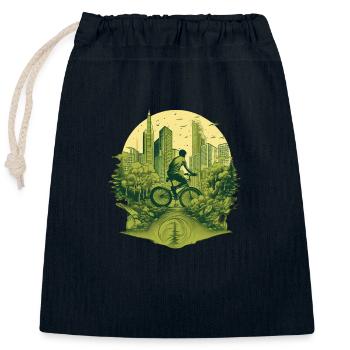 Urban Cyclist: Pedaling Eco-Friendly Cities - Closable cotton gift bag (25x30cm) - navy - Front