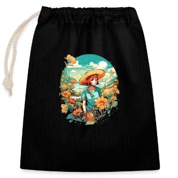 Marie en vacances - Sac cadeau en coton avec cordon (25 x 30 cm) - noir - Devant