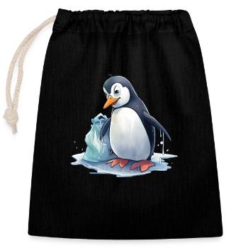 Penguin collecting garbage - Closable cotton gift bag (25x30cm) - black - Front
