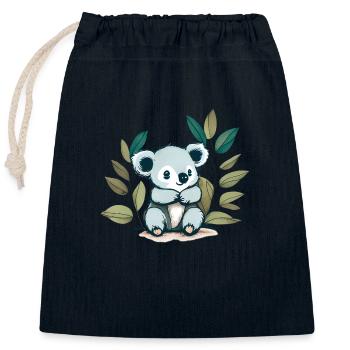 Koala bear with eucalyptus leaves - Closable cotton gift bag (25x30cm) - navy - Front