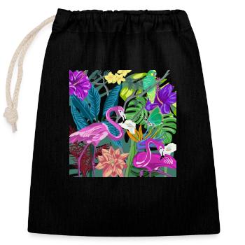 Image de la jungle Flamants roses - Sac cadeau en coton avec cordon (25 x 30 cm) - noir - Devant