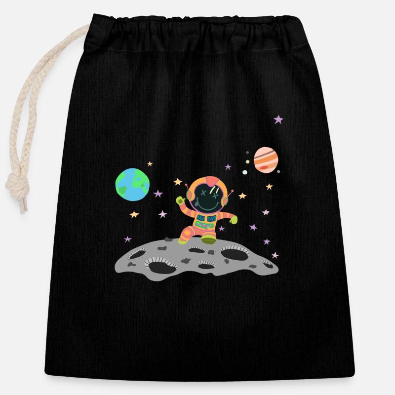 astronaute orange orange - Sac cadeau en coton avec cordon (25 x 30 cm) - noir