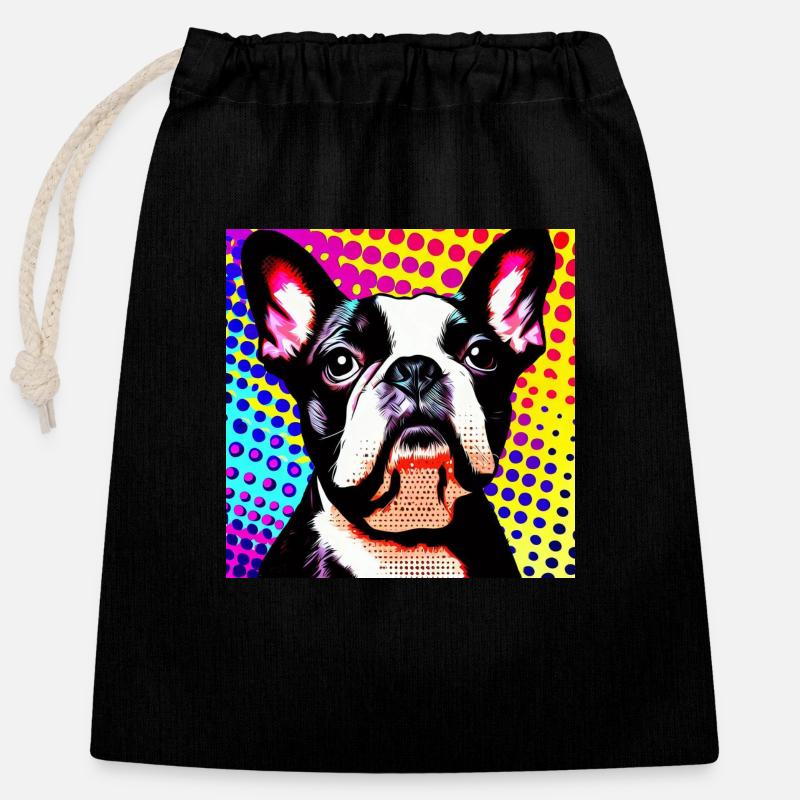 Boston Terrier Pop Art - Closable cotton gift bag (25x30cm) - black