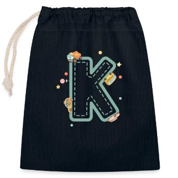 Buchstabe k Fahrzeug - personalisiertes Kindergeschenk - Verschließbarer Geschenkbeutel aus Baumwolle (25x30cm) - Navy - Vorne