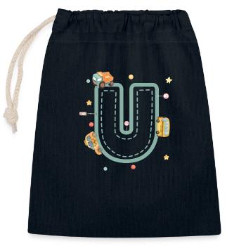 Buchstabe u Fahrzeug - personalisiertes Kindergeschenk - Verschließbarer Geschenkbeutel aus Baumwolle (25x30cm) - Navy - Vorne