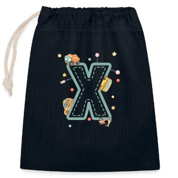 Buchstabe x Fahrzeug - personalisiertes Kindergeschenk - Verschließbarer Geschenkbeutel aus Baumwolle (25x30cm) - Navy - Vorne