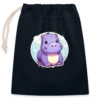 Hippopotamus - Closable cotton gift bag (25x30cm) - navy - Front
