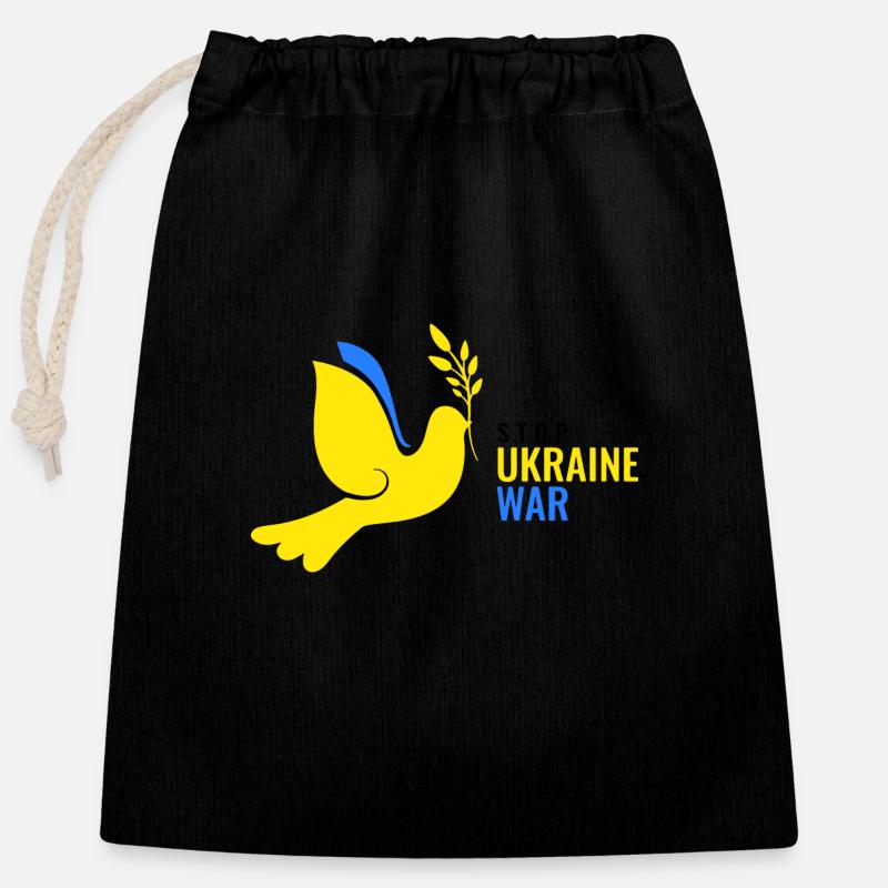 Valeewear - Stop Ukraine WAR - Verschließbarer Geschenkbeutel aus Baumwolle (25x30cm) - Schwarz