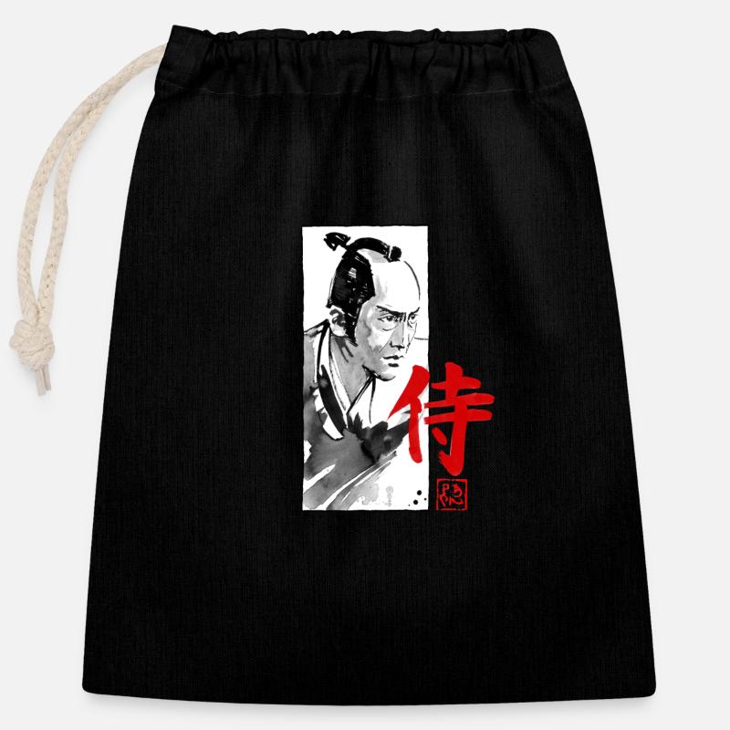 Kumitate Samurai 02 - Closable cotton gift bag (25x30cm) - black