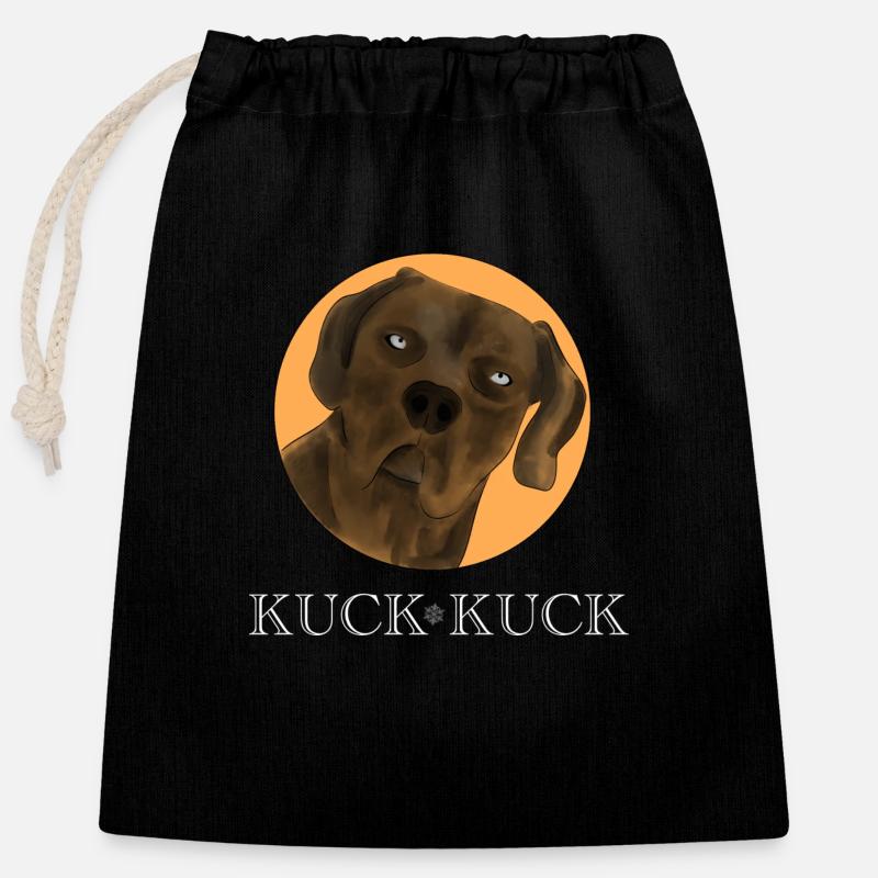 KUCK KUCK DESIGN ORANGE - Verschließbarer Geschenkbeutel aus Baumwolle (25x30cm) - Schwarz