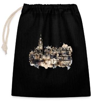 Édimbourg, la capitale de l’Écosse - Sac cadeau en coton avec cordon (25 x 30 cm) - noir - Devant
