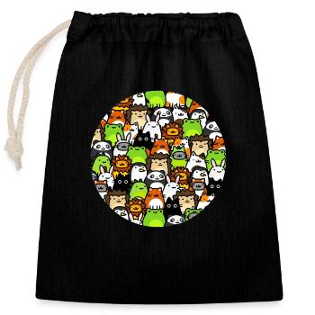 Collection de griffonnages d’animaux mignons ! Dessin adorable - Sac cadeau en coton avec cordon (25 x 30 cm) - noir - Devant