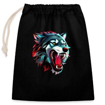 Wolf - Verschließbarer Geschenkbeutel aus Baumwolle (25x30cm) - Schwarz - Vorne