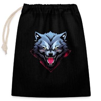 loup en colère - Sac cadeau en coton avec cordon (25 x 30 cm) - noir - Devant