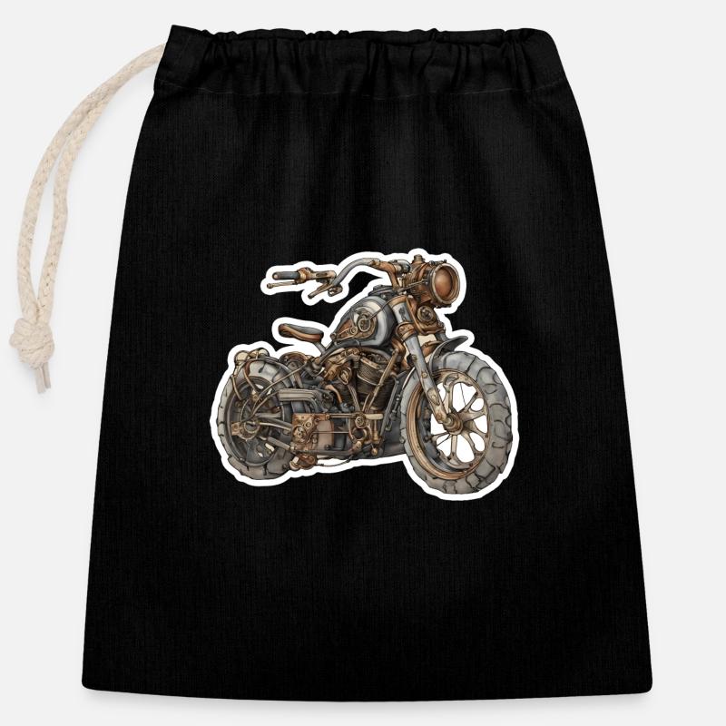 Motorcycle / Moped / Steampunk / Bike / Machine - Closable cotton gift bag (25x30cm) - black