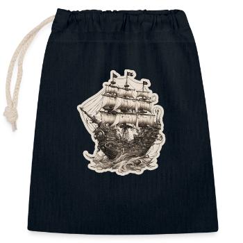 Piraten Schiff - Verschließbarer Geschenkbeutel aus Baumwolle (25x30cm) - Navy - Vorne