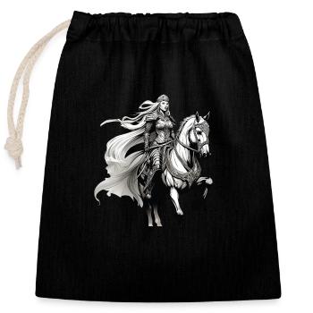 Stolze Walküre Brunhilde reitet auf einem Pferd - Verschließbarer Geschenkbeutel aus Baumwolle (25x30cm) - Schwarz - Vorne