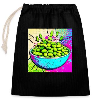 Edamame pop art - Sac cadeau en coton avec cordon (25 x 30 cm) - noir - Devant